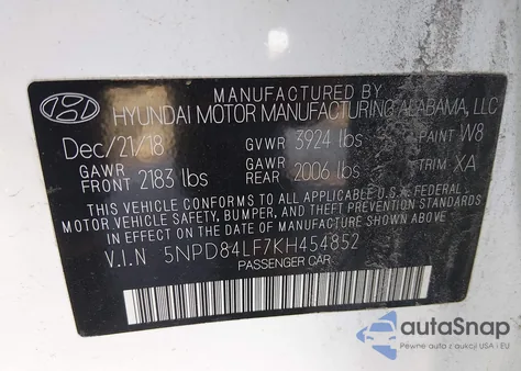 2019 Hyundai Elantra Sel z USA, uszkodzony, nr VIN 5NPD84LF7KH454852